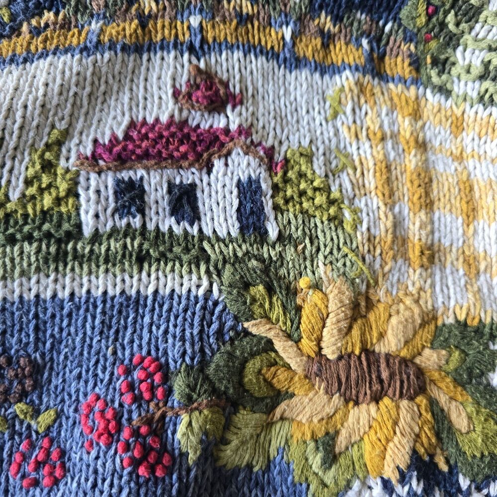 Vintage Tiara Harvest Sweater Patchwork XL Y2K Cottage Granny Core Chunky Knit - Picture 5 of 11